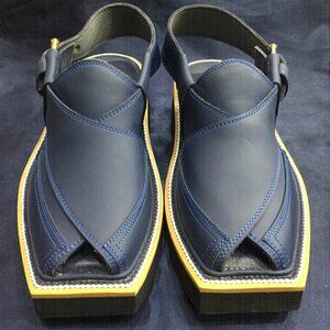 Blue Leather Peshawari Chappal Sandals: Handmade Traditional Footwear
